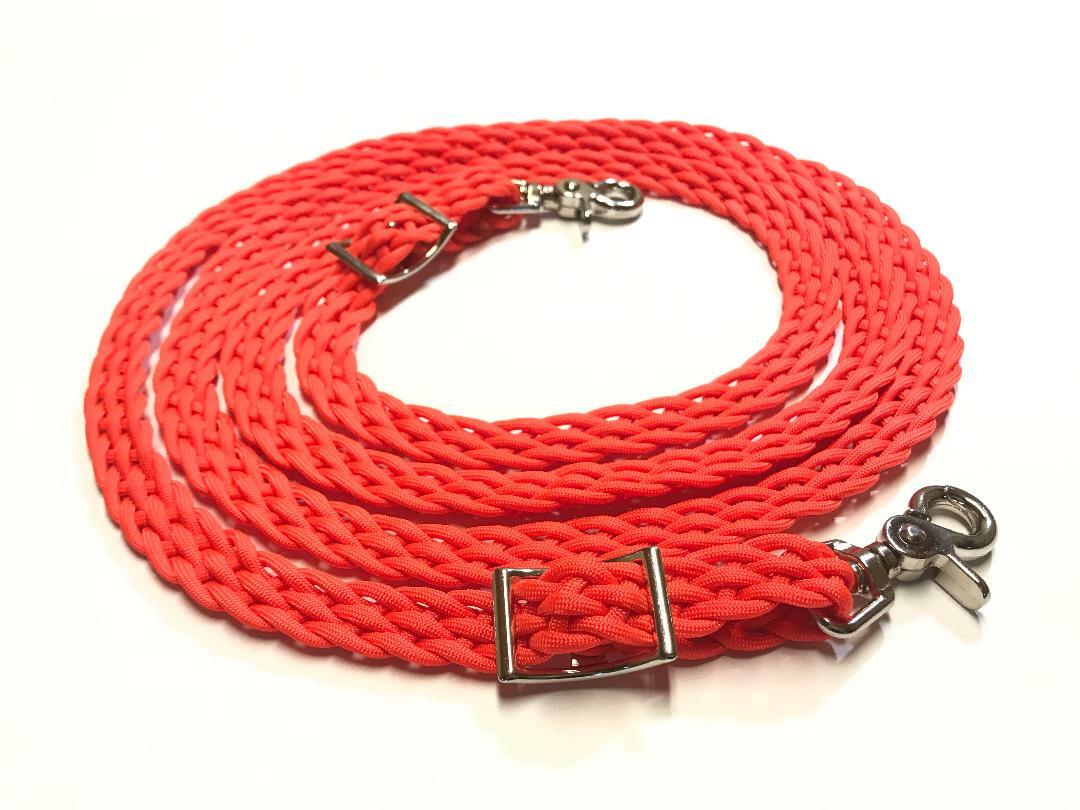 flat braided reins western paracord rein horse tack neon orange rein