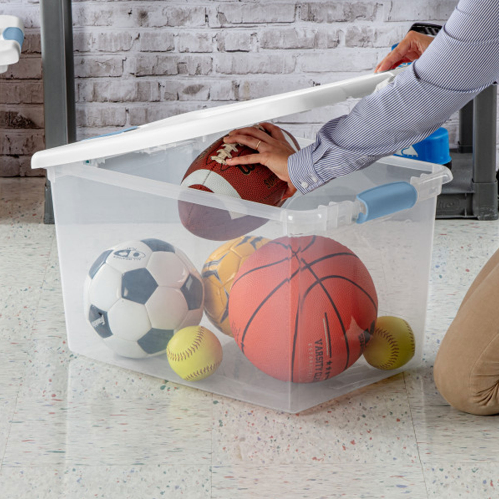 Sterilite 64 Qt Clear Plastic Stackable Storage Bin w/ White Latch Lid, 12 Pack
