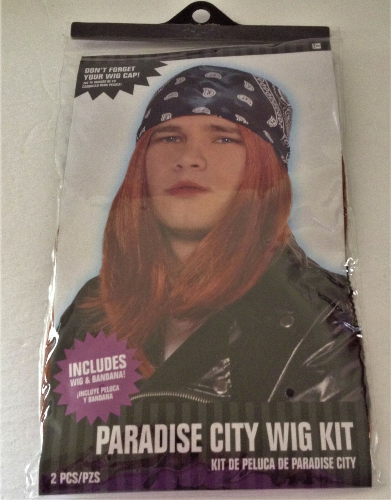 Adult PARADISE CITY Costume WIG & BANDANA NEW Axl ROCKER Redhead Hair ROCK BAND