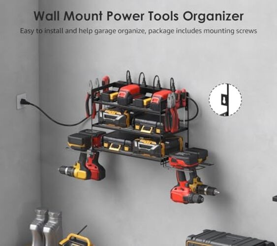Garage Tools Storage with Charging Station. Power Tool Battery Small 3 Layer