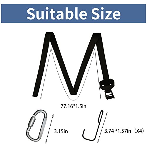 Bow Hanger Tree Strap with 1 Carabiner and 4 Metal Hooks，Adjustable Tree Strap