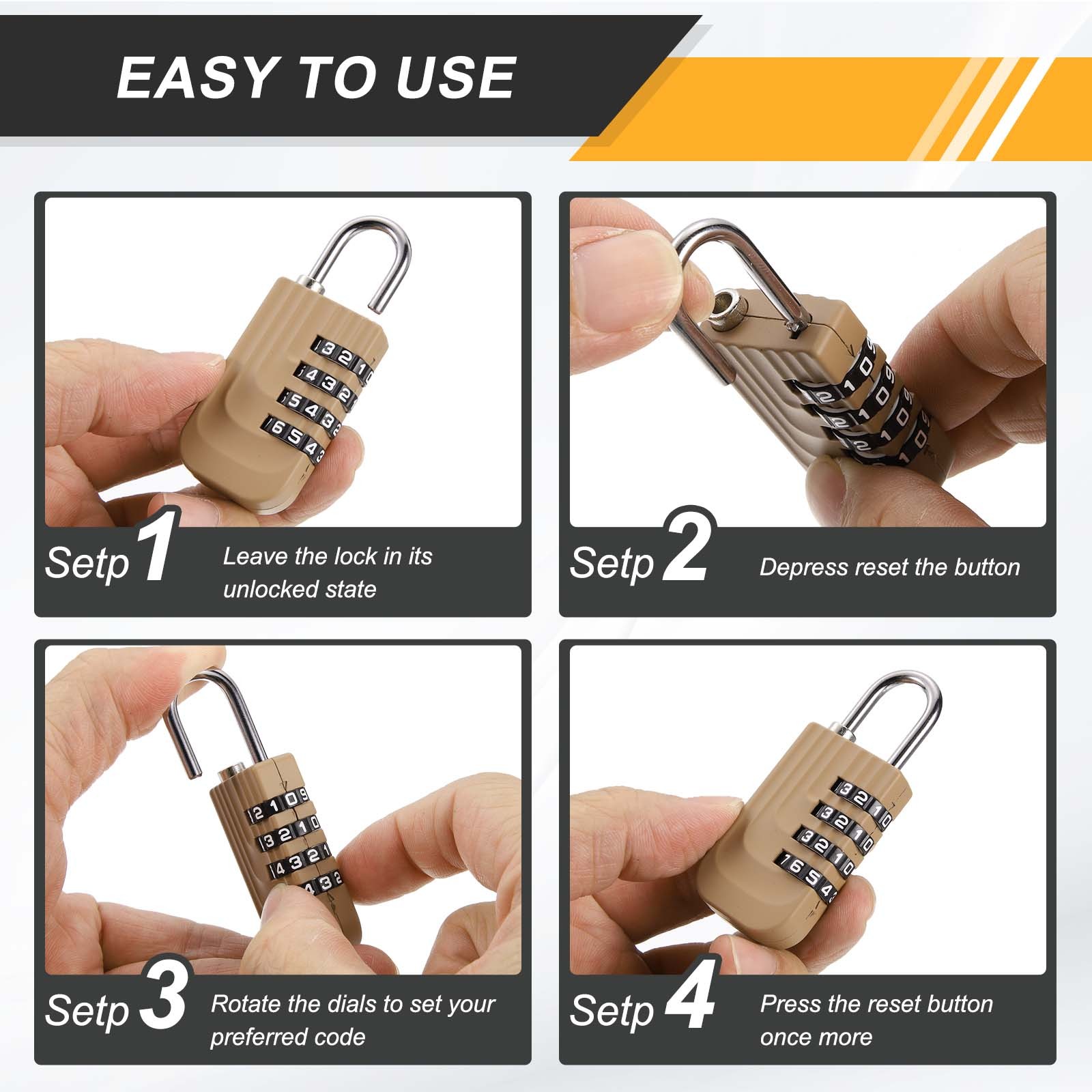 Resettable 4 Digit Combination Lock Code Padlock, Black (73 x 28mm)