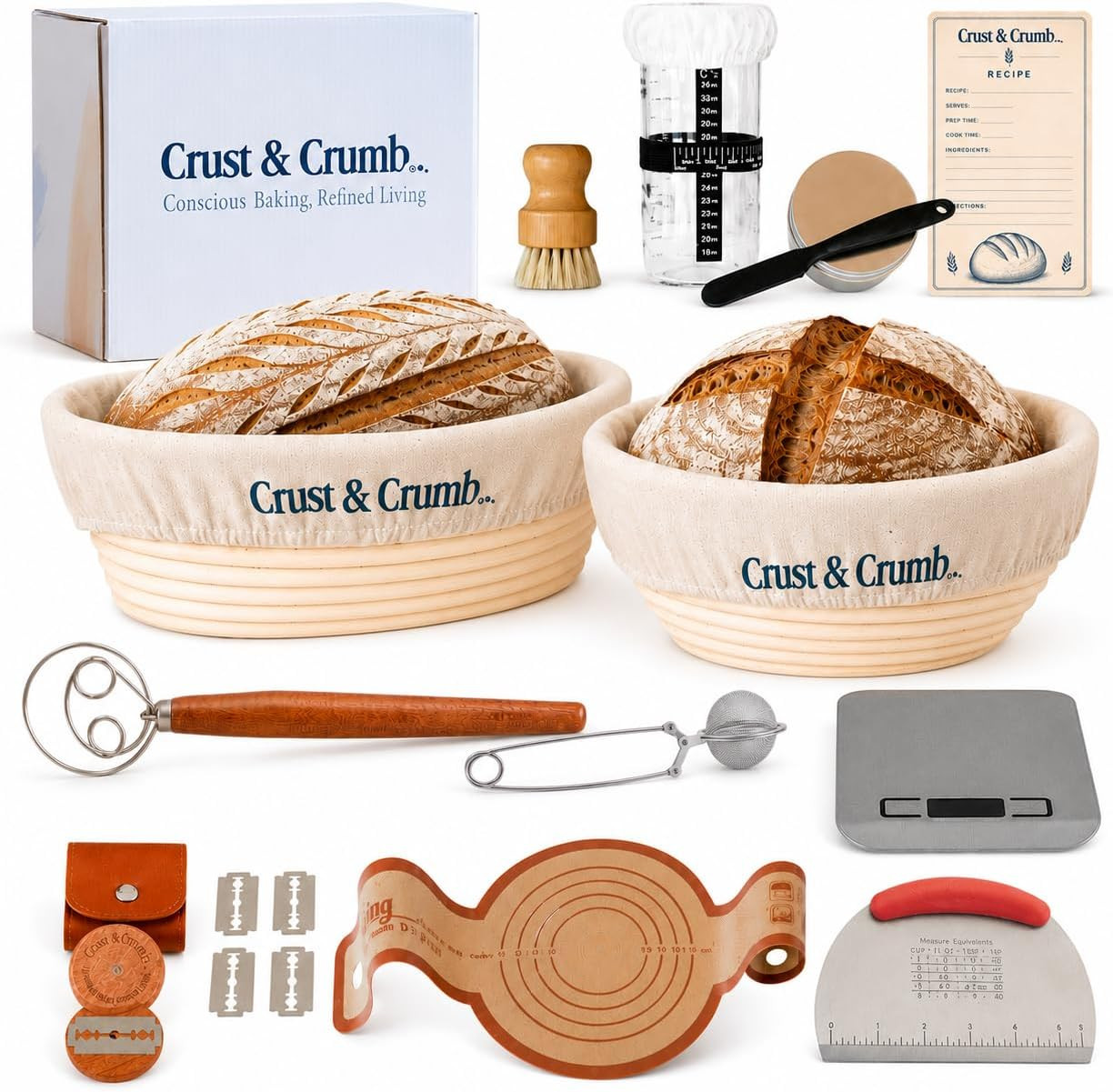 Complete Sourdough Starter Kit, 2 Bannteon Bread Proofing Baskets 9" & 10", UFO