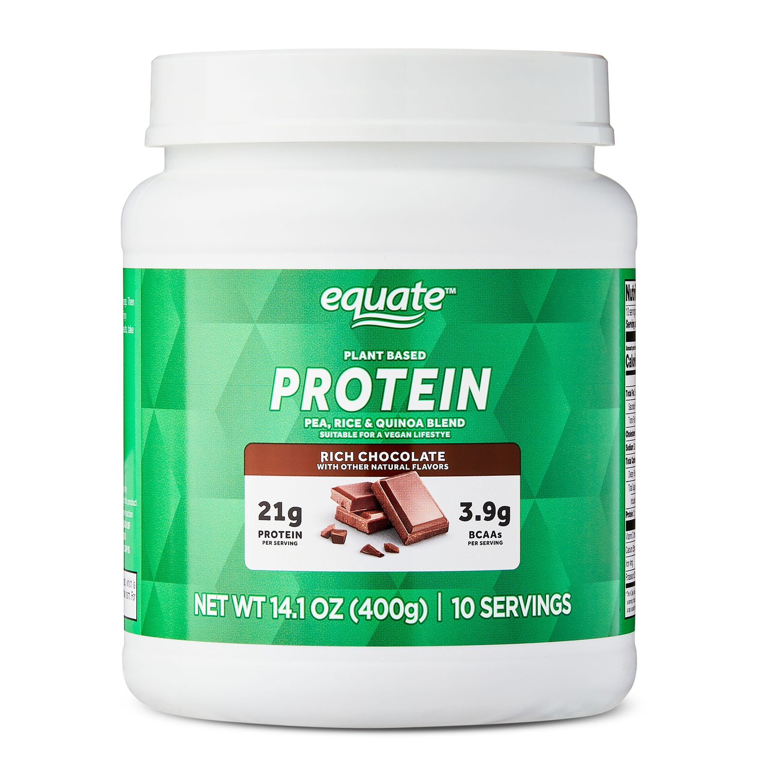 (3 pack) Equate Plant-Based Protein Powder Supplement, Rich Chocolate, 14.1 oz