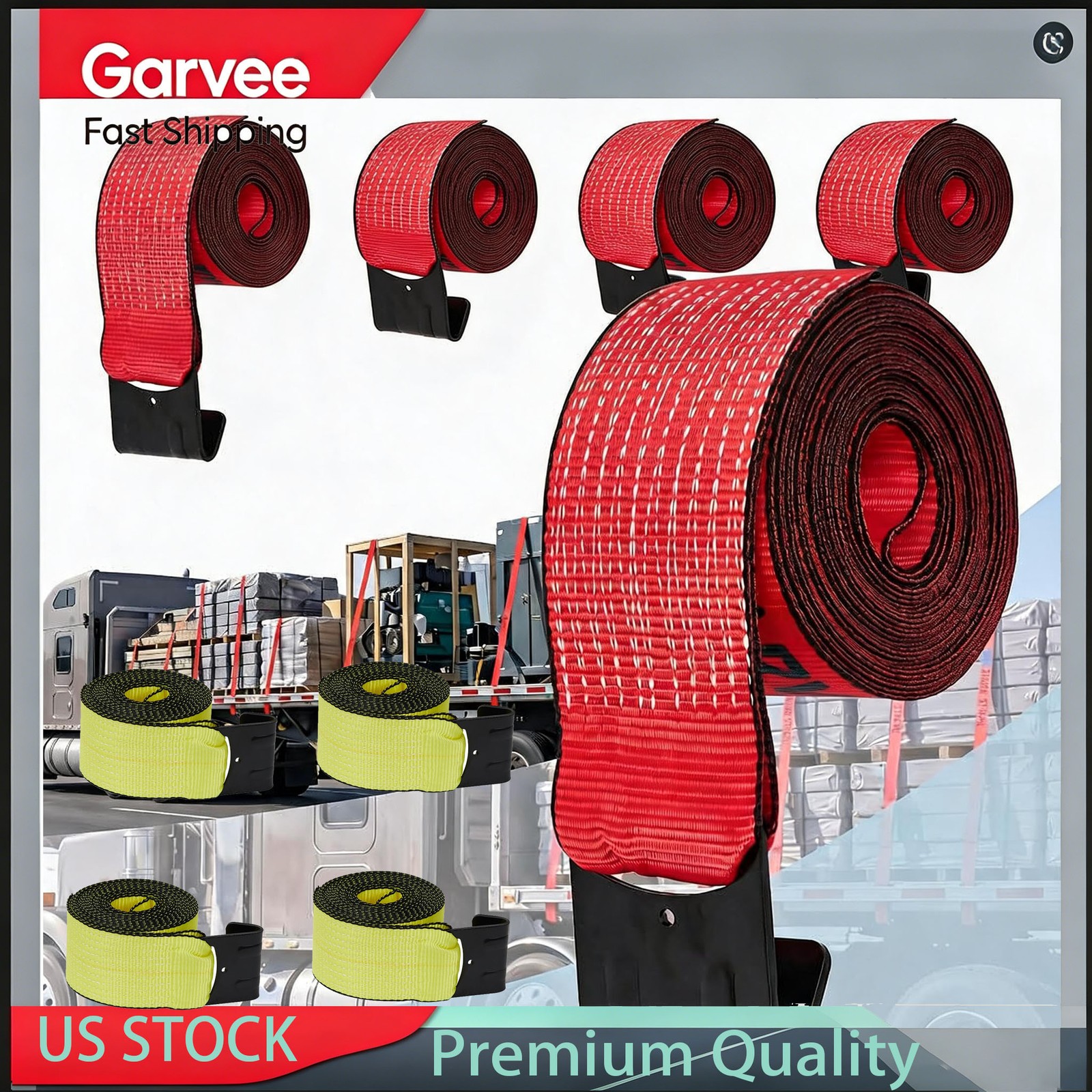 4Pcs 4"x30' Flat Hook Winch Straps 6000lb WLL 18000lbs Break Strength Heavy Duty