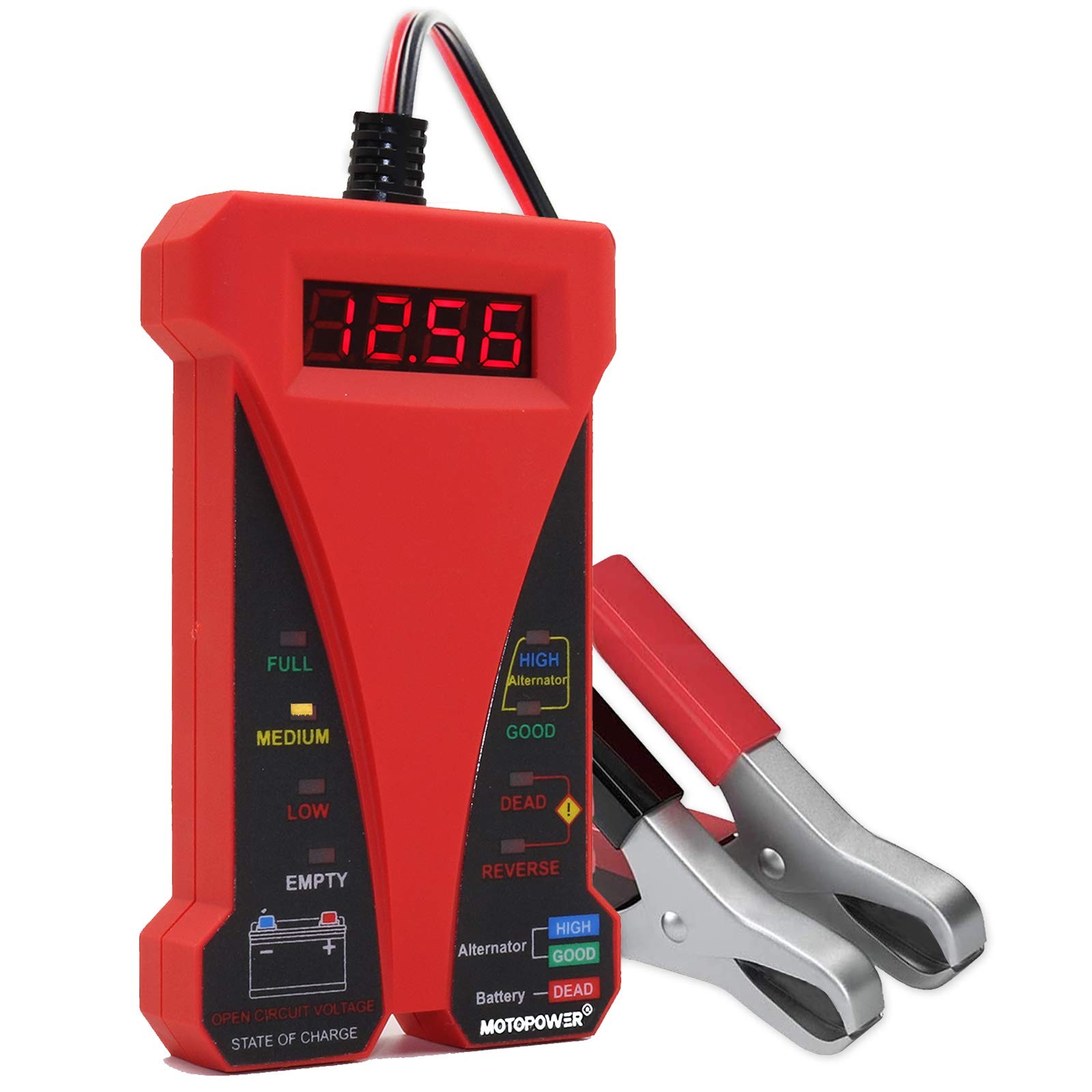 MOTOPOWER MP0514C 12V Digital Battery Tester Voltmeter and c) - Red Version