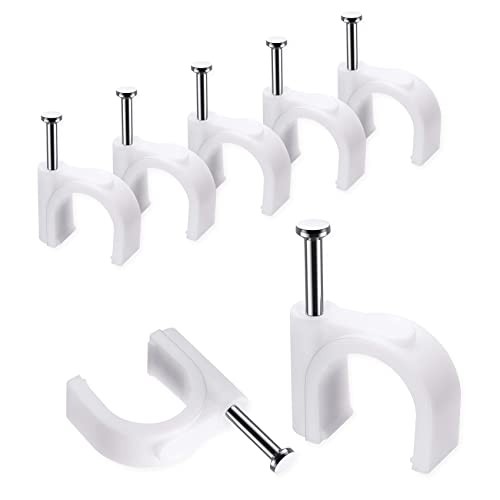 Cable Clips, 100 Pcs, 10mm, Wire Wall Clips with Steel Nails, 10mm-100pc White