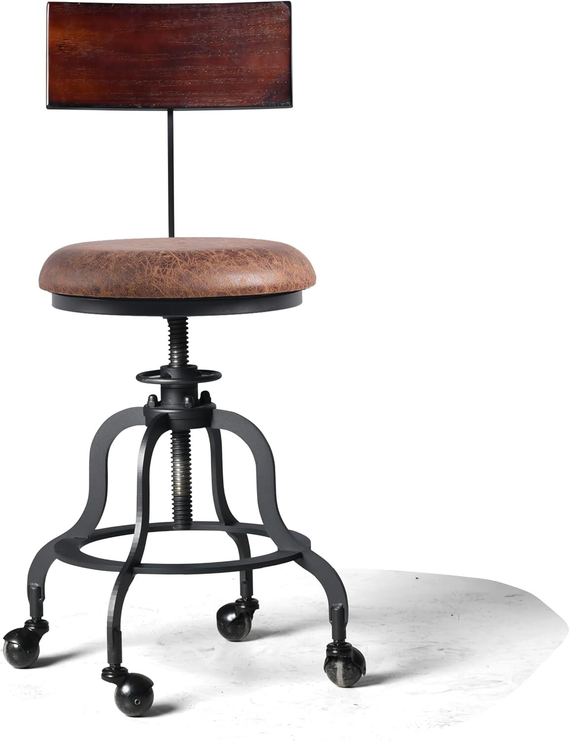Rolling Stool with Wheels & Backrest,18.5"-22.44"Counter Adjustable Swivel Round