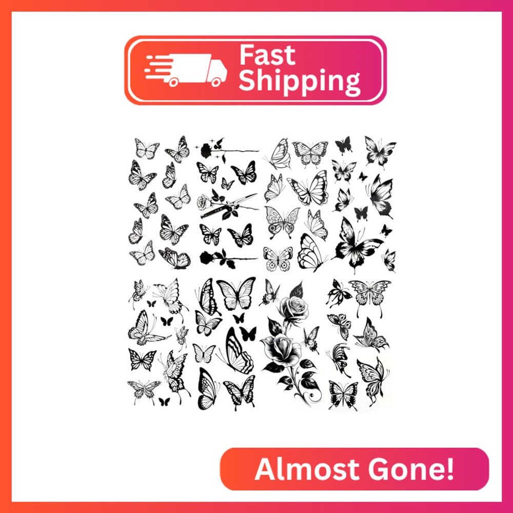 8 Sheets Black Butterfly Temporary Tattoos Stickers Waterproof Large Butterfly F