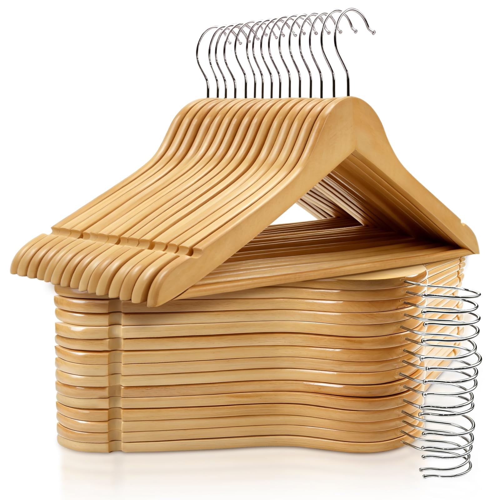 30 Pack Wooden Hangers, Solid Wood Coat Hanger with 360 Swivel Hook, Smooth F...