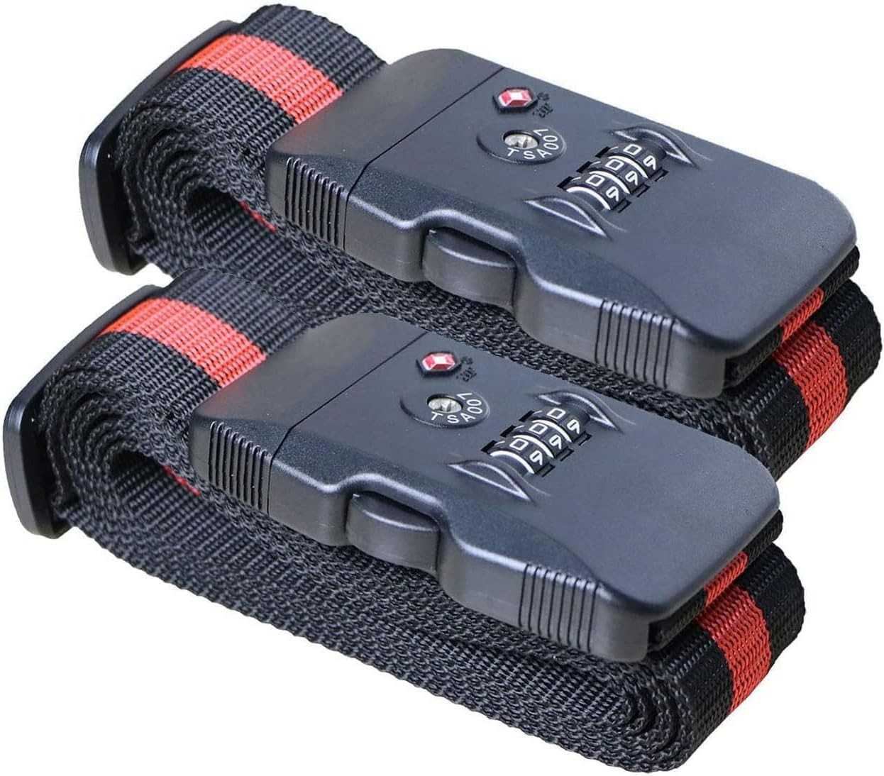 Travel Luggage Strap Adjustable Suitcase Packing One_Size, Red&Blk 2 Pack
