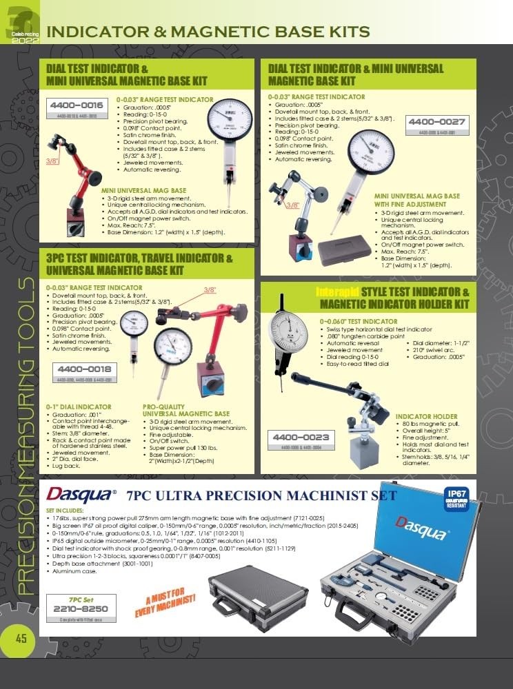 HHIP 4400-0025 1" Dial Indicator and Magnetic Back Set