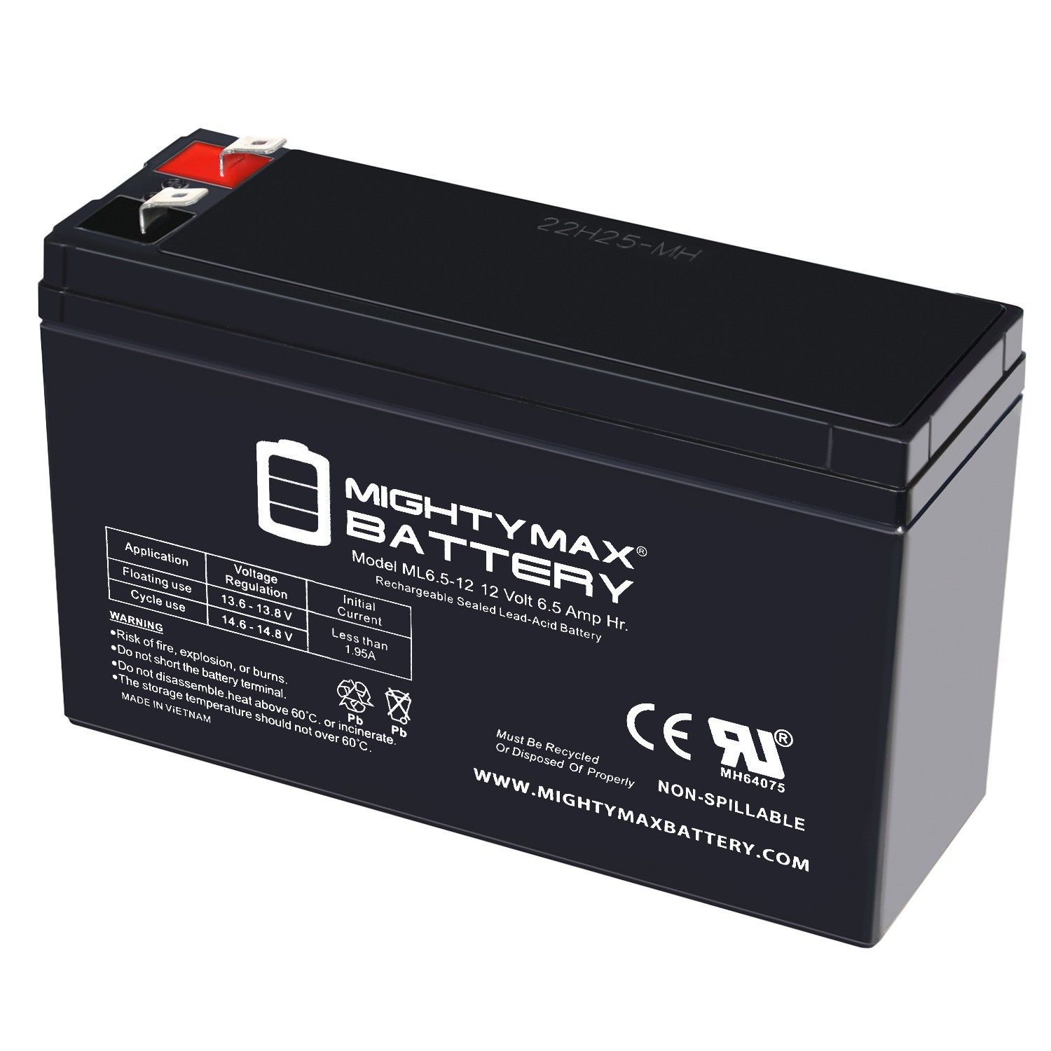 Mighty Max 12V 6.5Ah AGM F2 Terminal Battery Compatible With Ritar RT1250B
