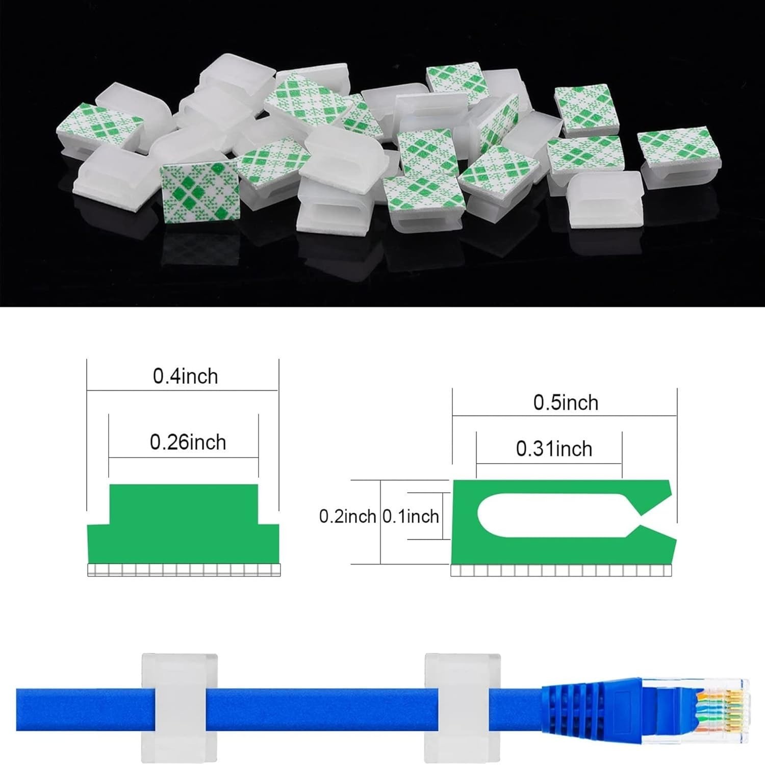 Small 100 Pcs Self-Adhesive Cable Clips - Effortless Wire Management Solution