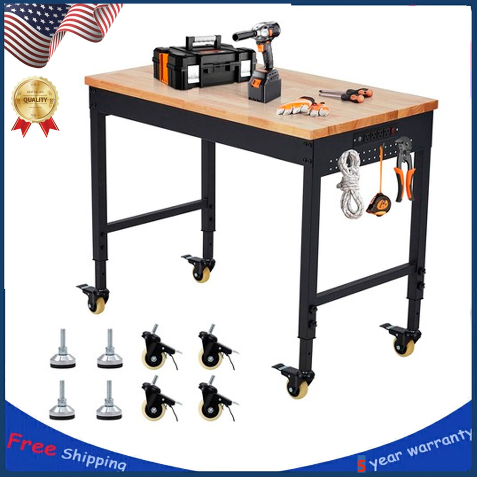 Adjustable Workbench 48x24 Inches Heavy Duty Garage Workbench Rolling Work Bench
