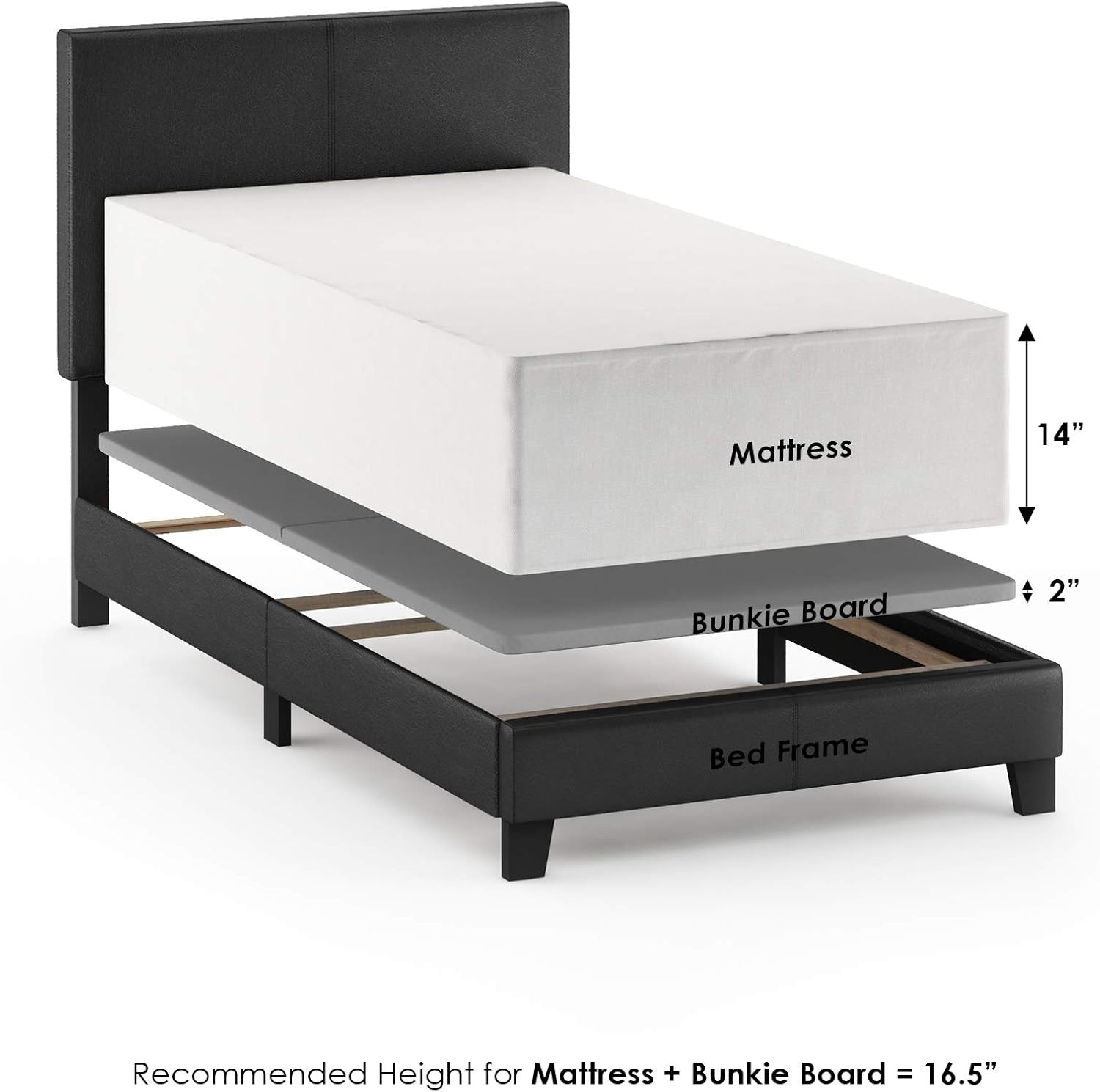 Pessac Twin Black PU Leather Upholstered Platform Bed Frame