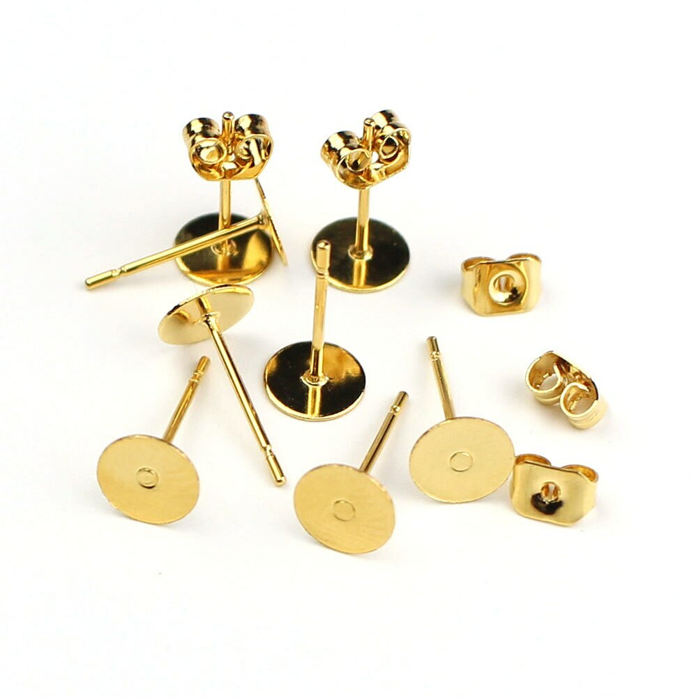 40pcs Stainless Steel Blank Pad Flat Earring Post Studs Base Pins with Ear Back