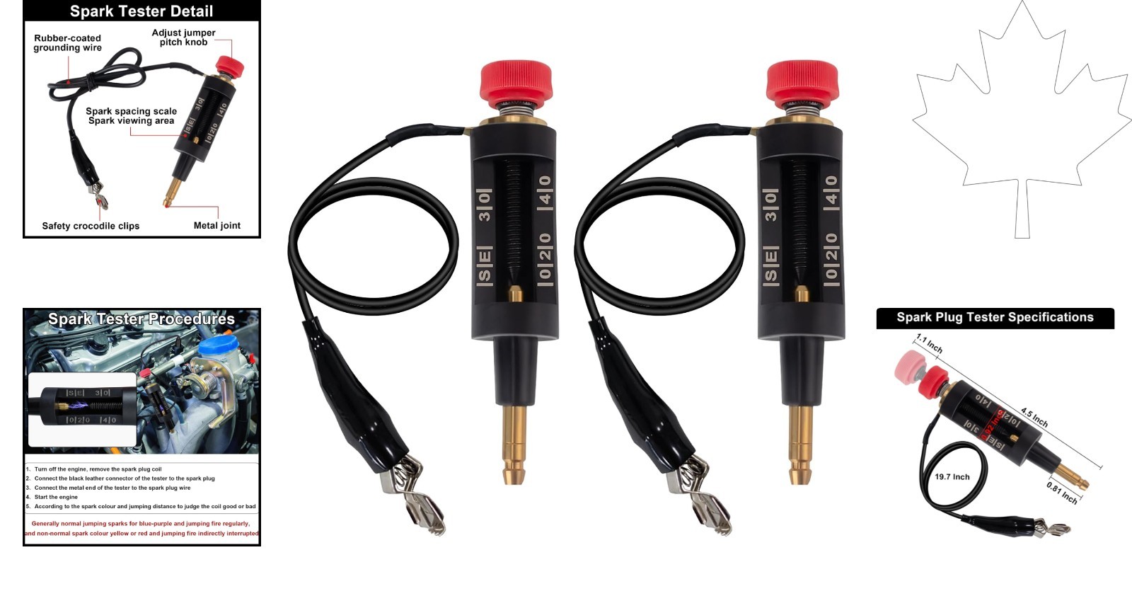 Compact 2 PCS Spark Tester with Metal Connectors for Accurate Engine Diagnostics