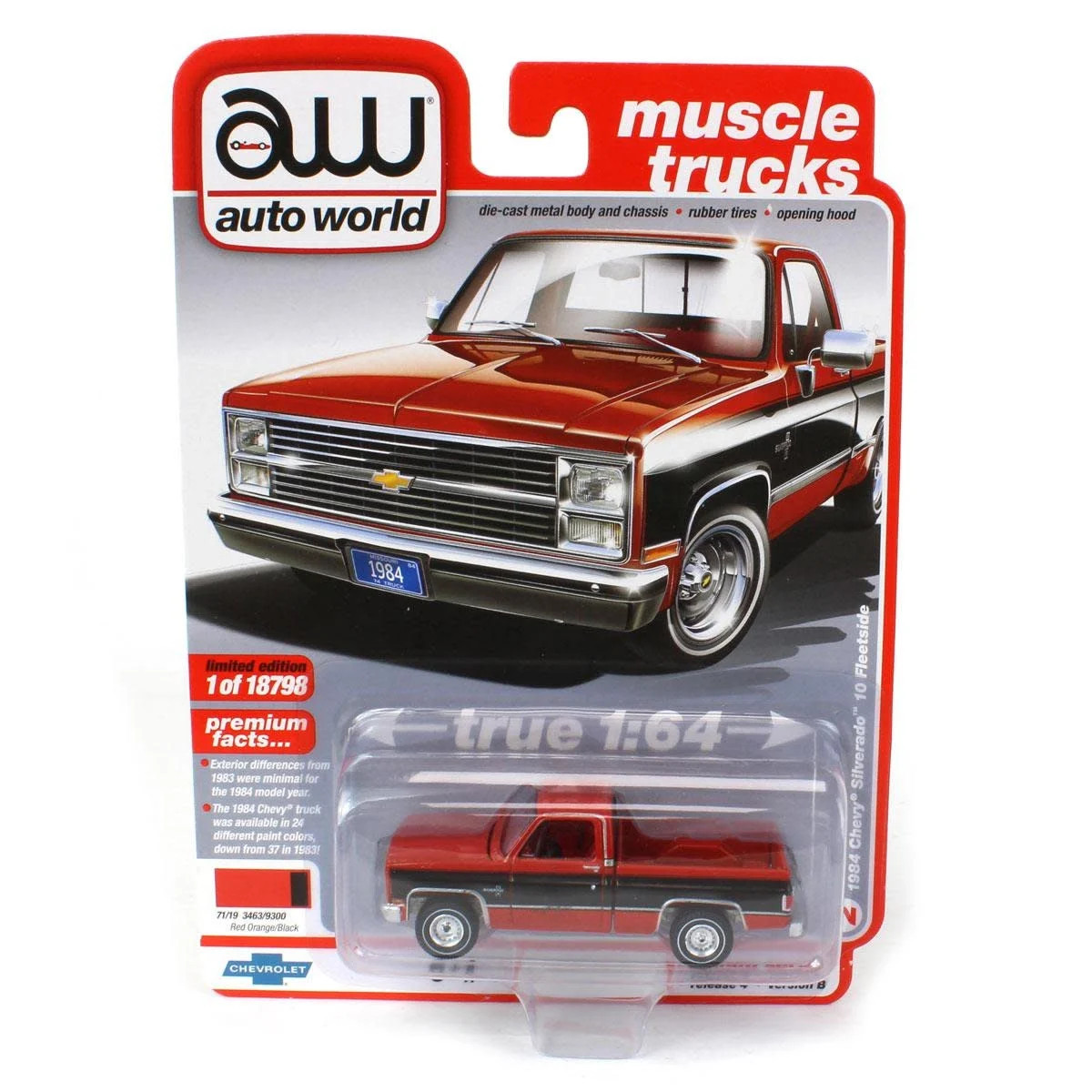 AWSP081B Auto World 1984 Chevy Silverado 10 Fleetside Red Orange