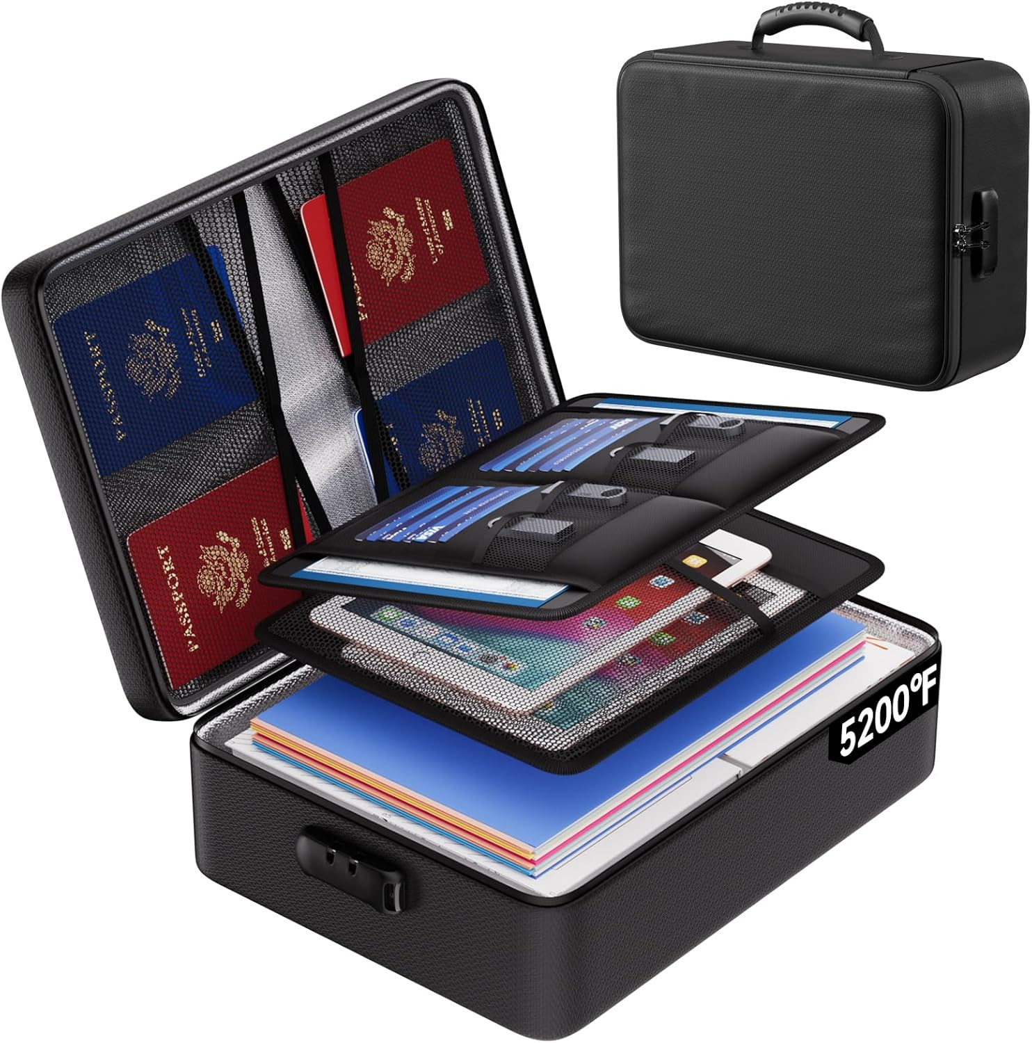 5200°F Fireproof Document Bag with Lock,8 Layers Heat Insulated | Upgraded File