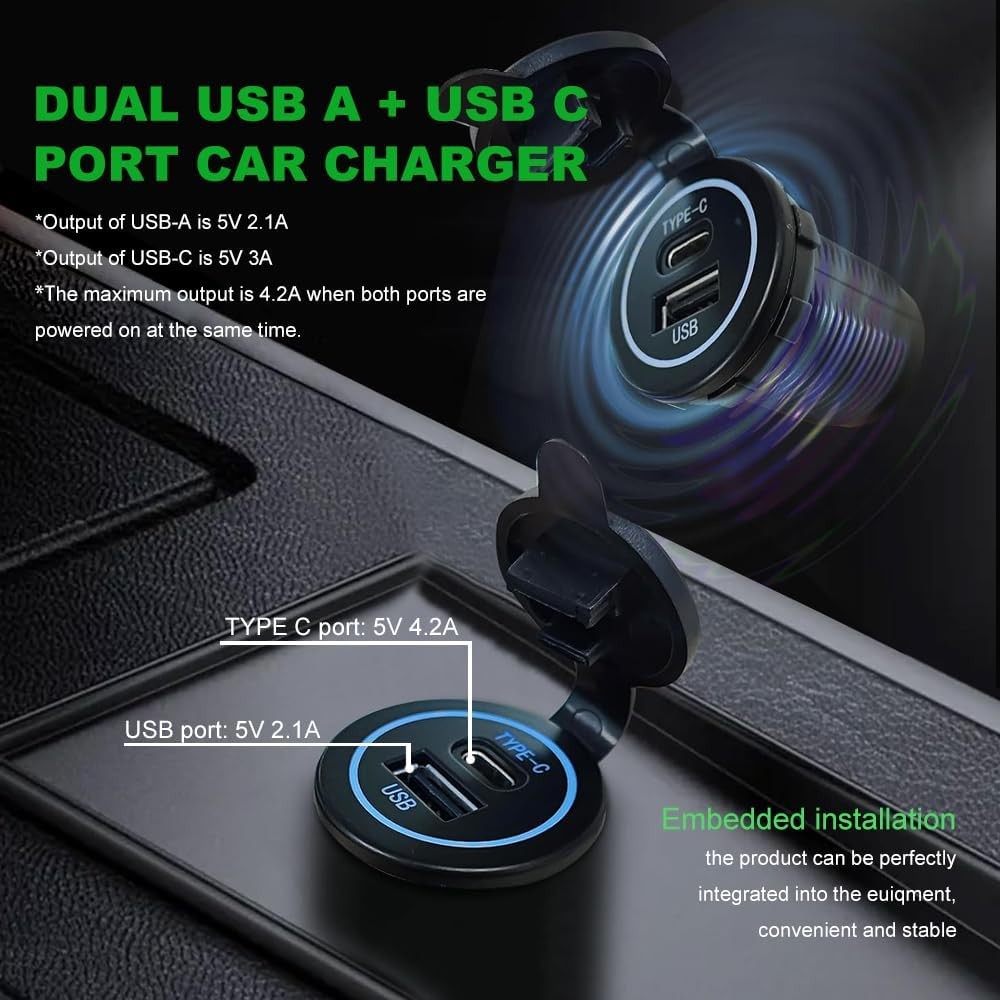 Cigarette Lighter Socket USB Type C 12V Waterproof with Cap Type C USB Car Charg
