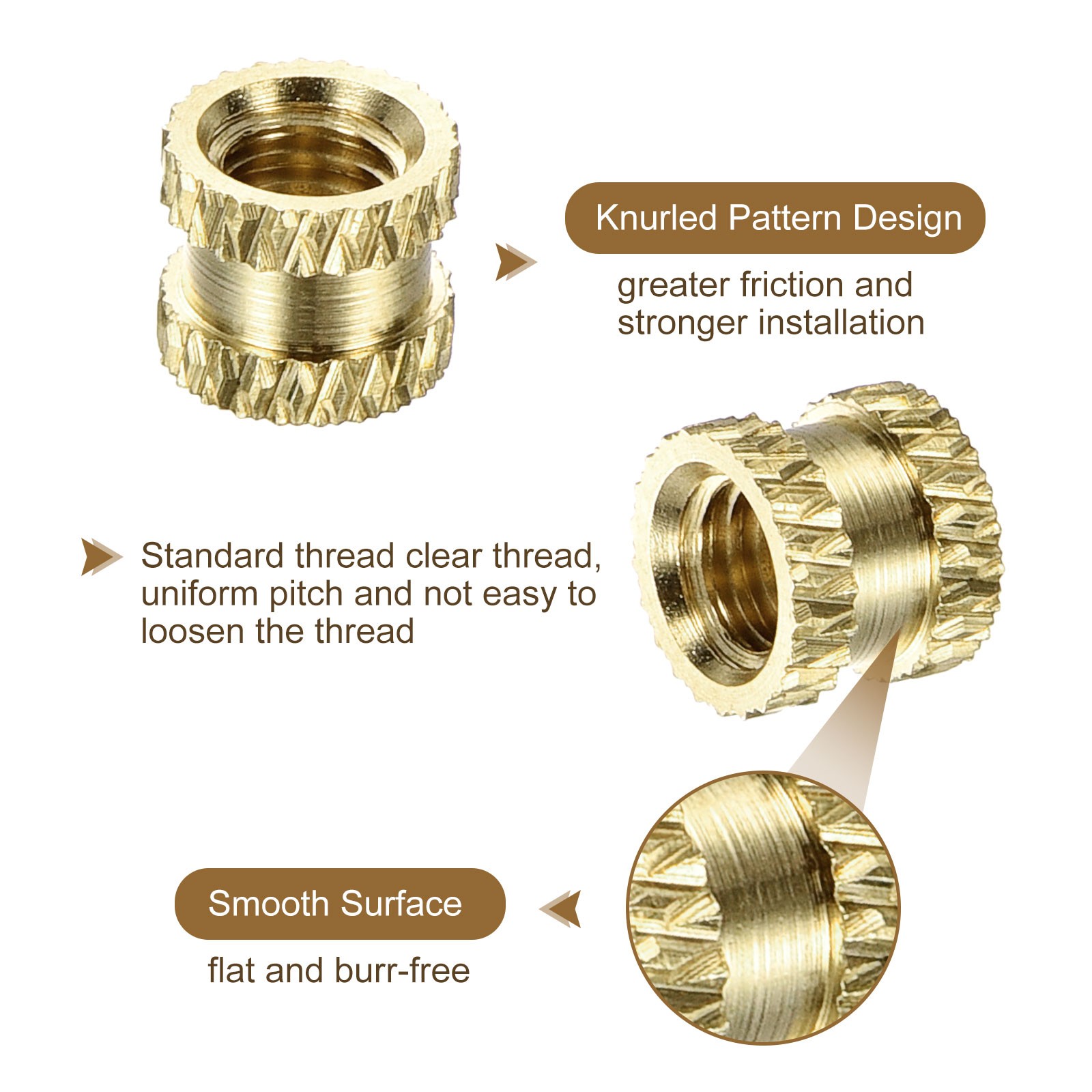 40Pcs Knurled Insert Nuts, M4x5mm(L)x6mm(OD) Brass Female Threaded Inserts