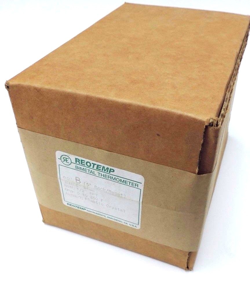 NIB REOTEMP MODEL B BIMETAL THERMOMETER (5" BACK/RESTET) RANGE: 0-250F STEM: 6''