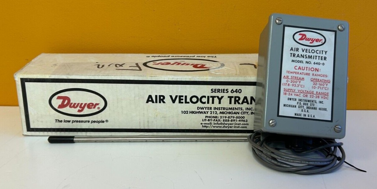 Dwyer 640-0 200°F Air Stream, 18-24 VAC or 22-28 VDC, Air Velocity Transmitter.