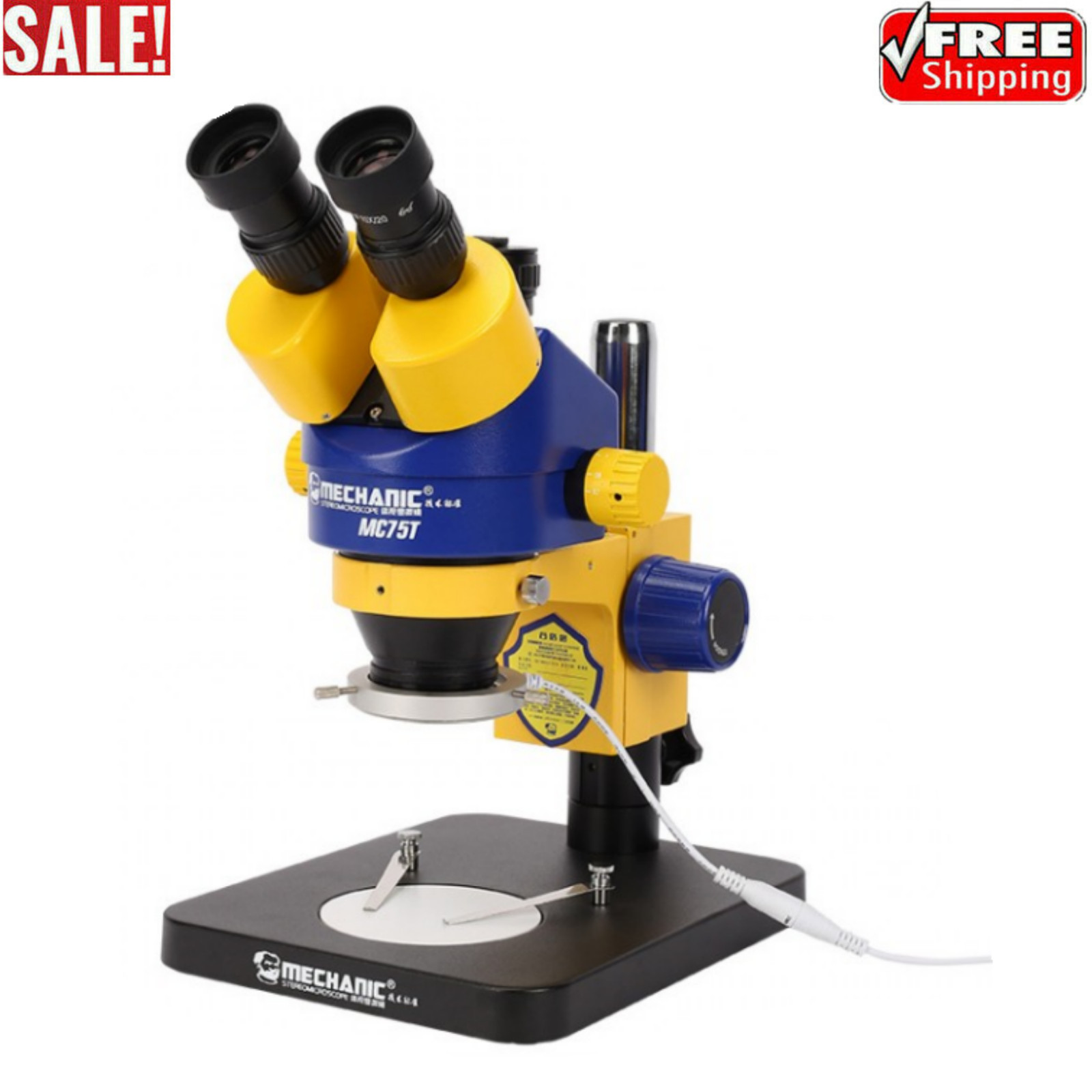 MECHANIC MC75T-B1 Industrial Trinocular Stereo Microscope 7-45X Continuous Zoom
