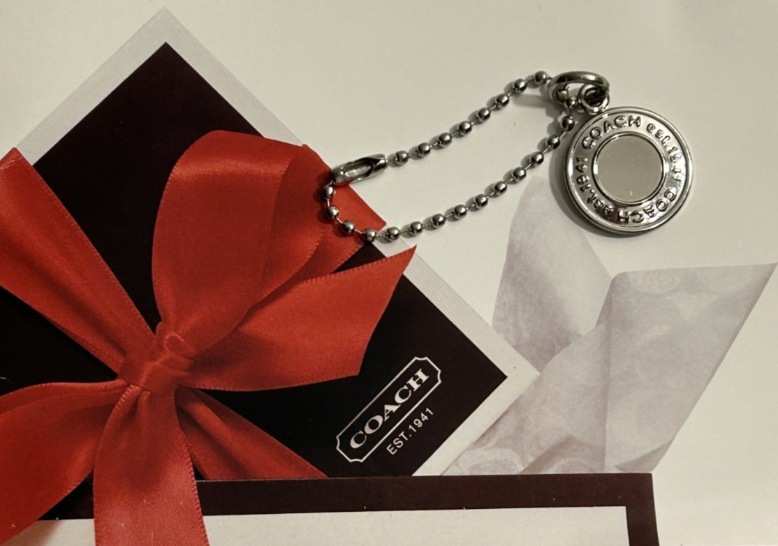 COACH Silver-Tone Round Metal Charm Tag w/Chain For Bags Purses Wristlets