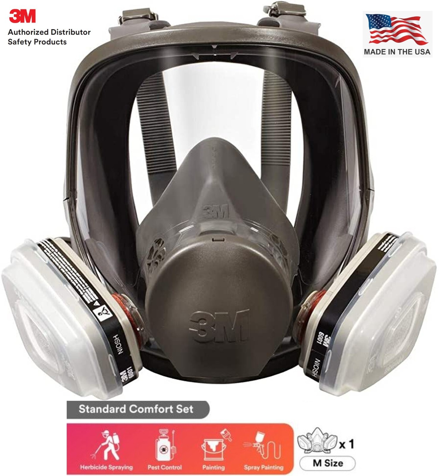 3M 7 IN 1 Construction Chemical Spray Painting Full Face Respirator Gas Mask SML