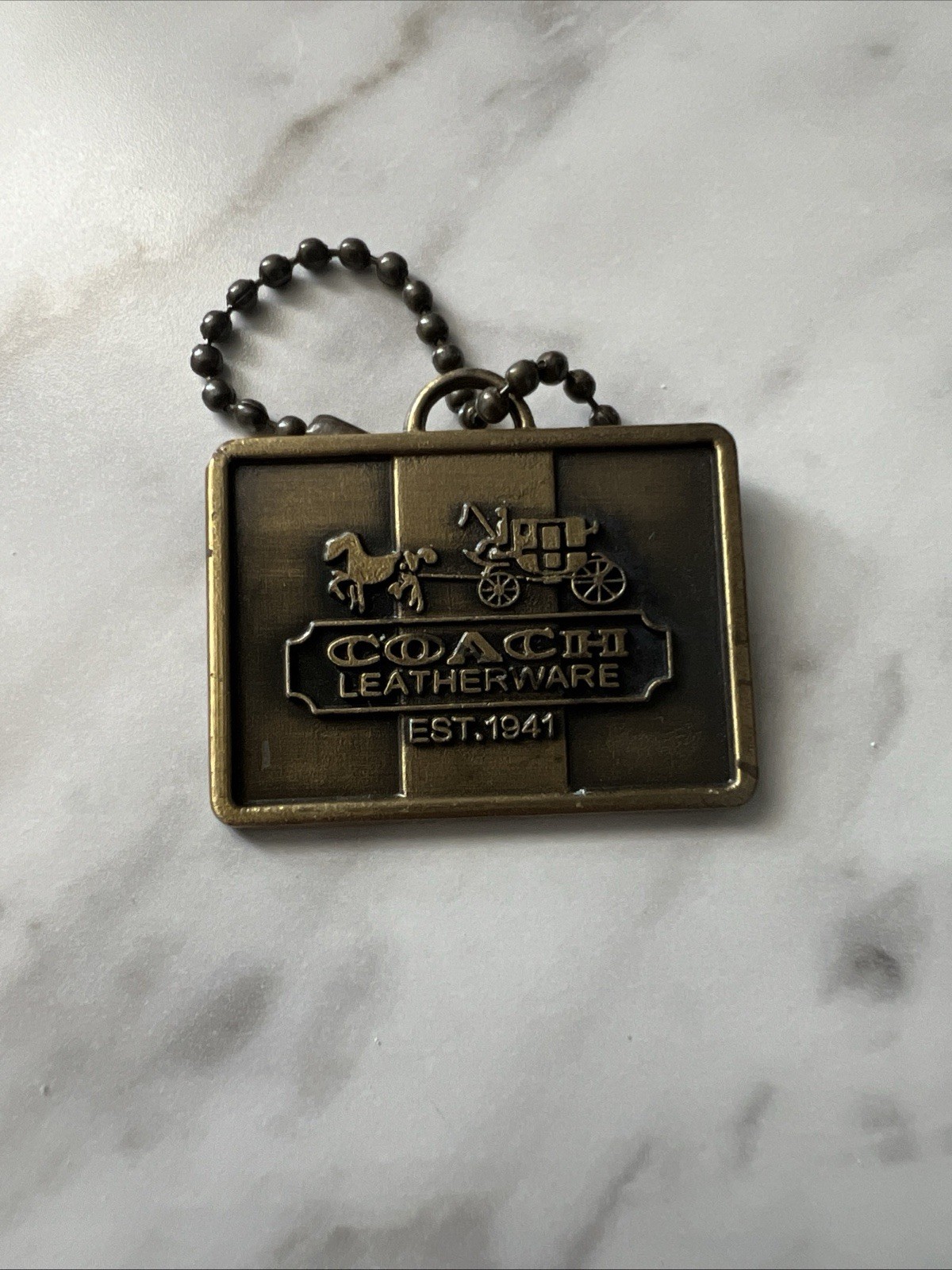 Engraved COACH  LEATHERWARE Raised Horses Carriage Charm  VTG