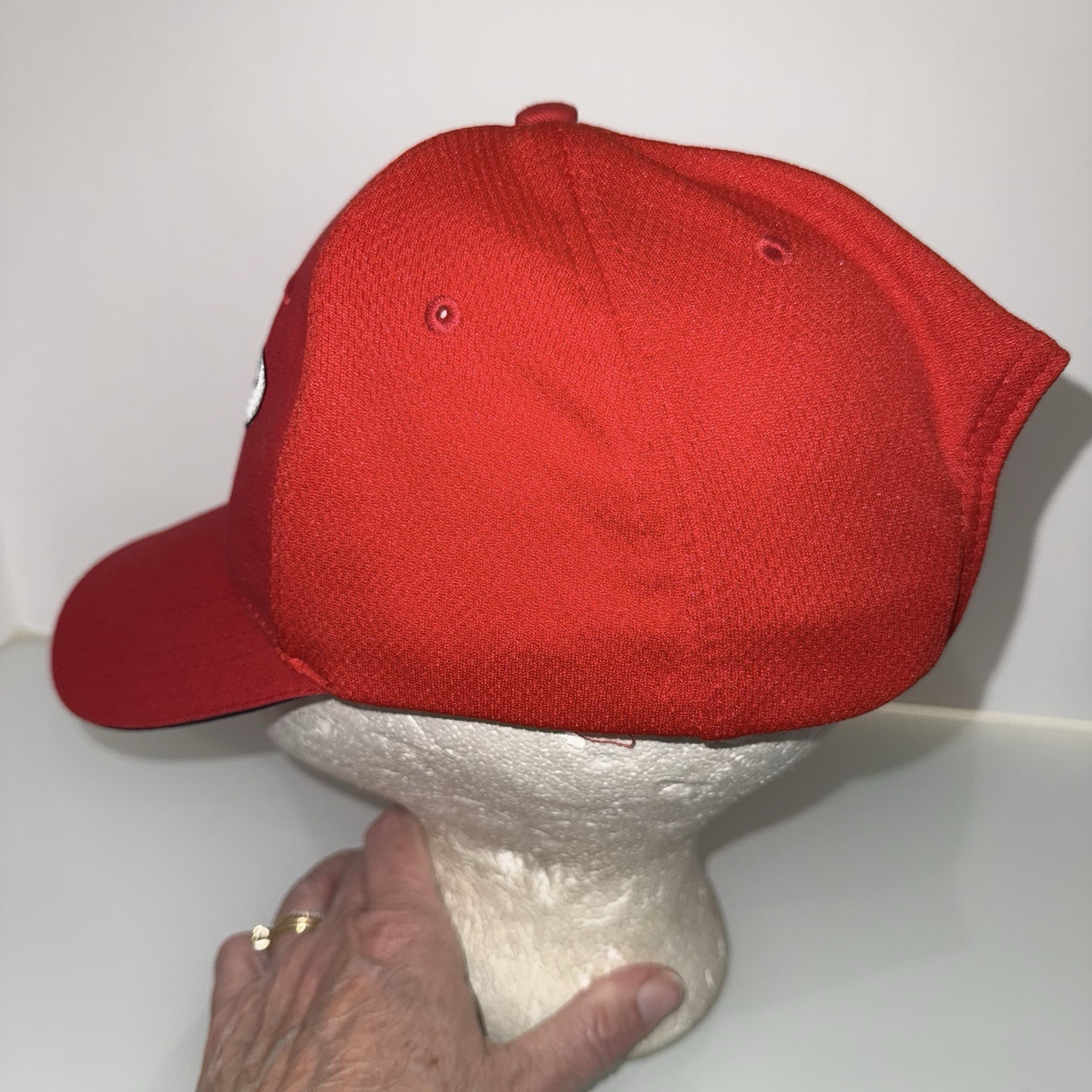 Estes Silver Script w Black On Red Hat Cap Polyester Cotton Hook Loop EUC
