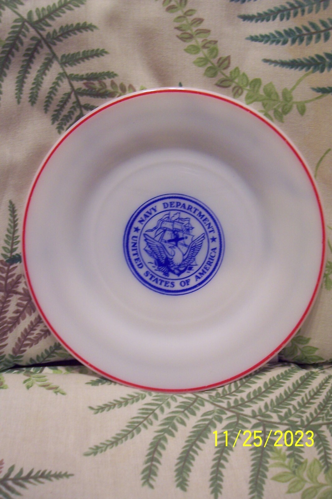 United States of America NAVY Department Milk Glass Dessert Plate