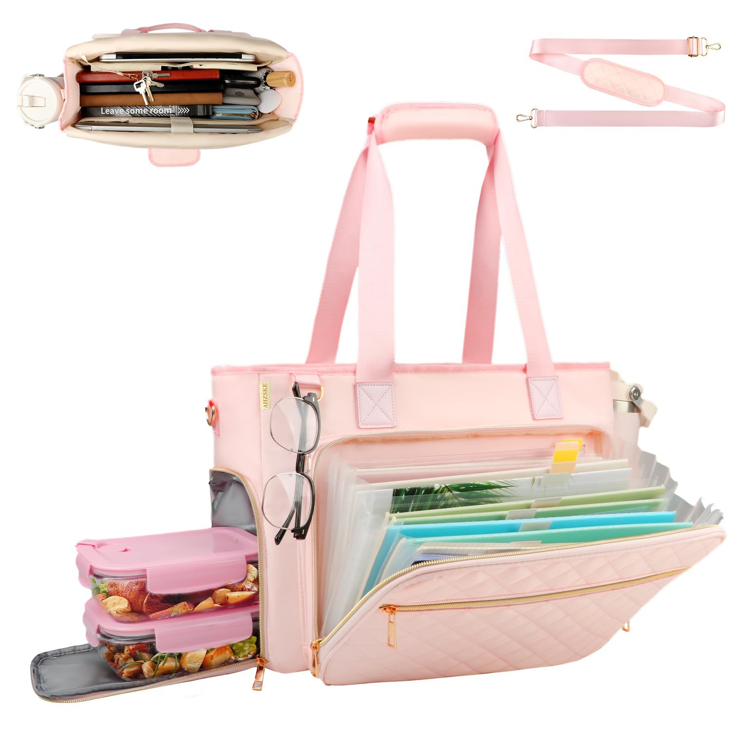 Lunch Work Tote Bag for Women with Accordion File Organizer Pocket, 3 in 1 Da...
