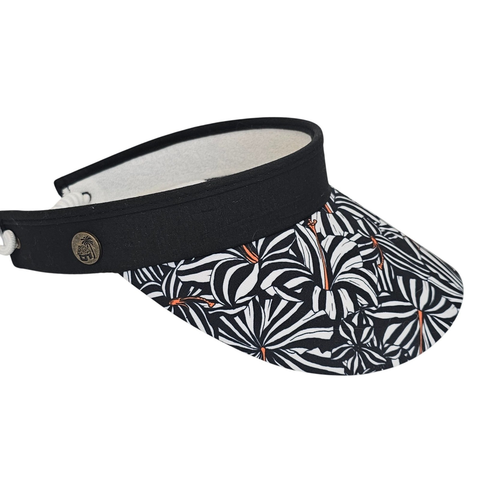 Ladies Golf  Sun Hat Visor Coastal Beach Island Black White Floral Caribbean Joe