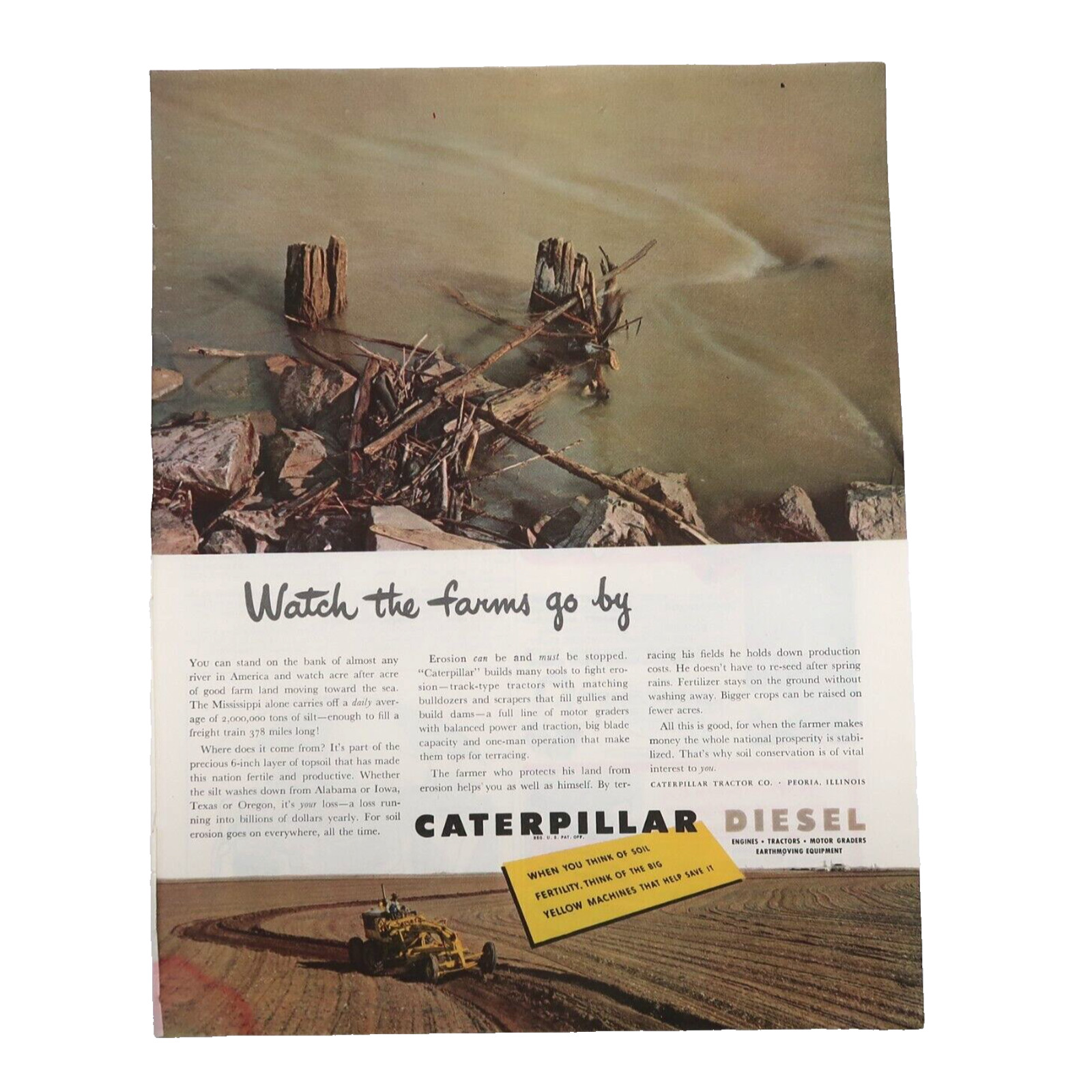 Caterpillar Diesel Magazine Advertisement 1950 Vintage Construction Agriculture