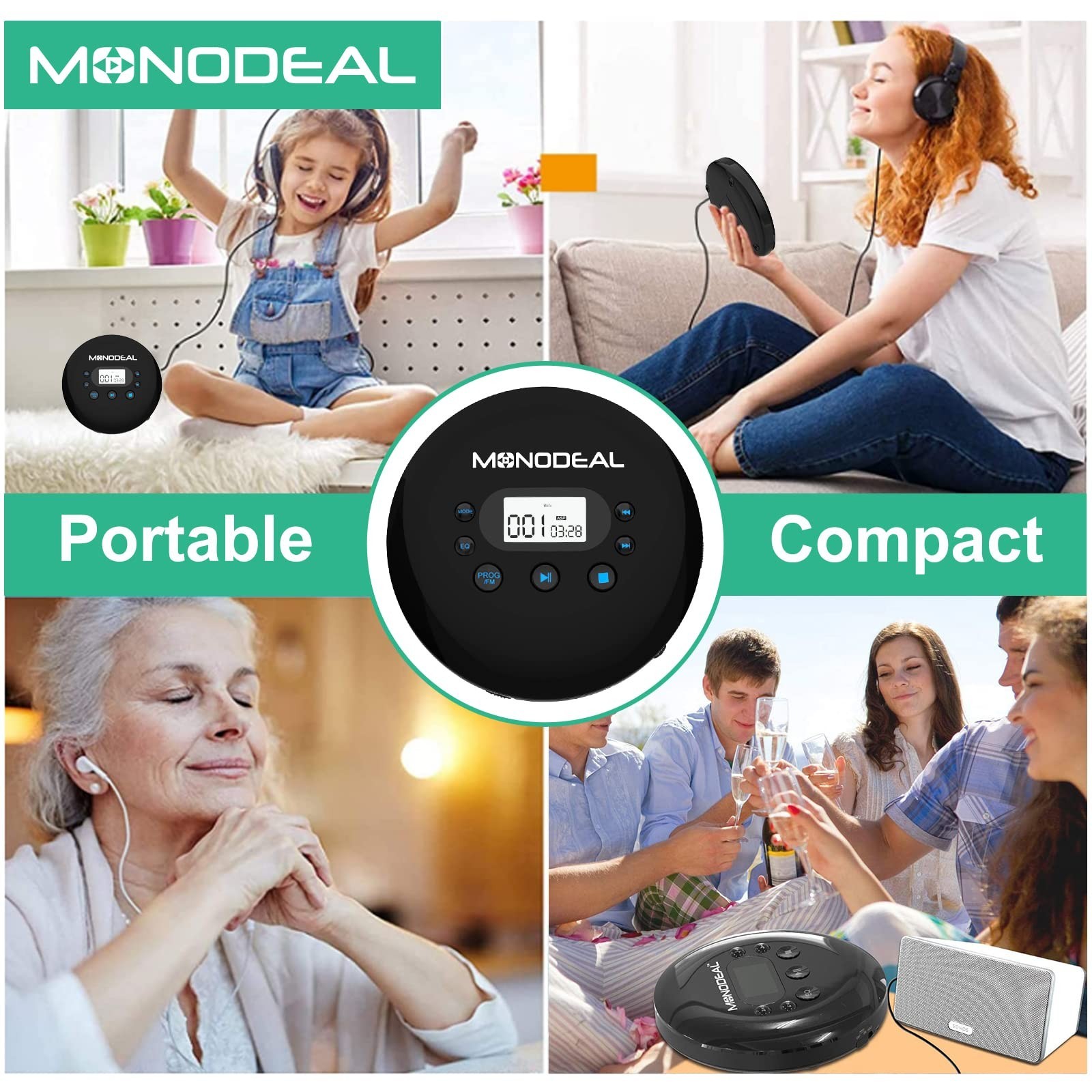MONODEAL CD Player Portable, Portable CD Player with FM Transmitter, Recharge...