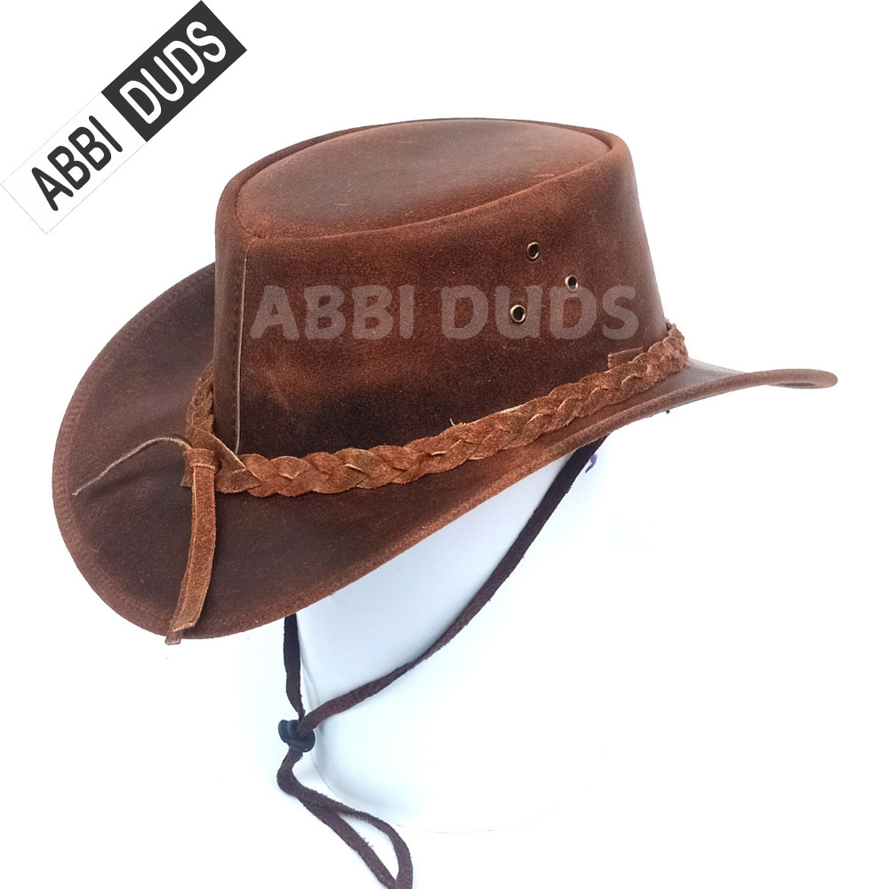 Black & Brown Genuine Leather Cowboy Western Hat Unisex