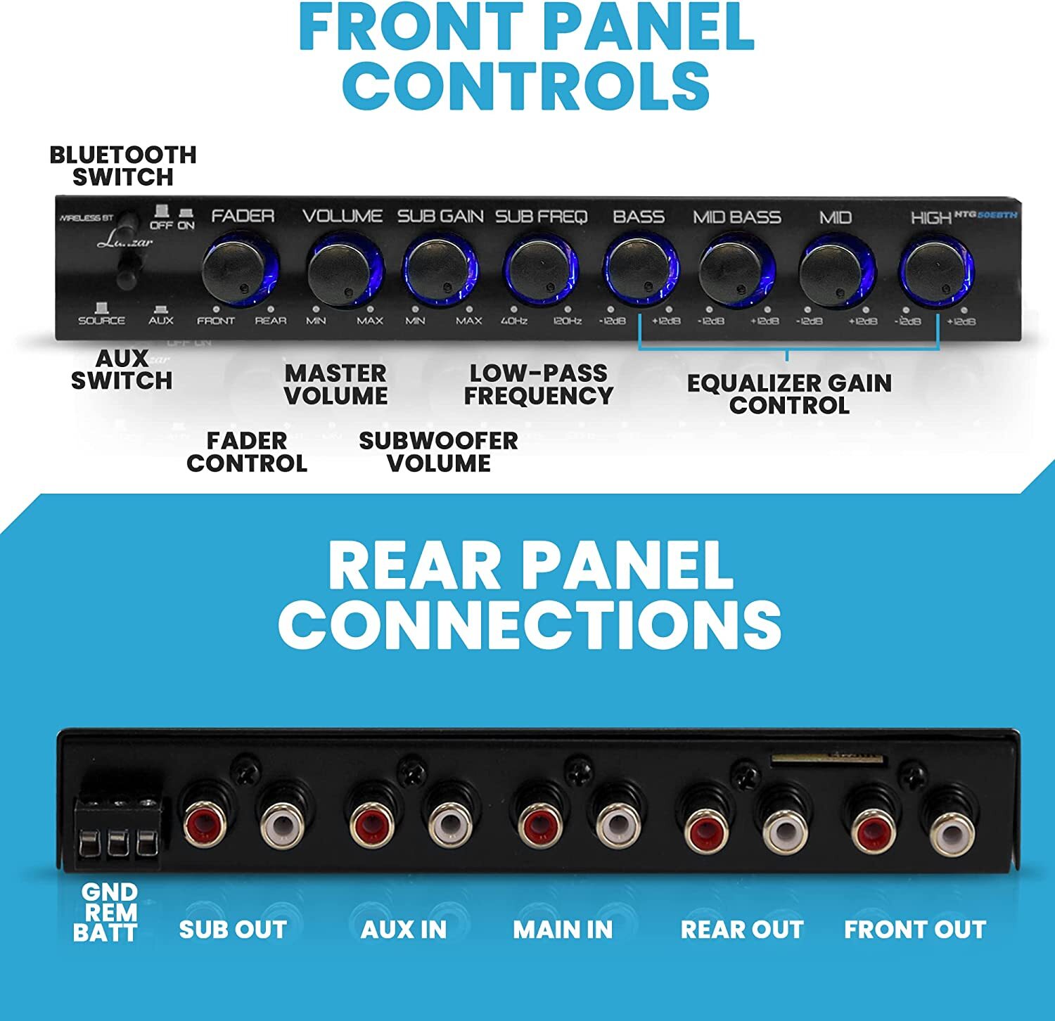 Lanzar HTG50EBTH Parametric Equalizer - Gain Control Bluetooth Wireless Audio