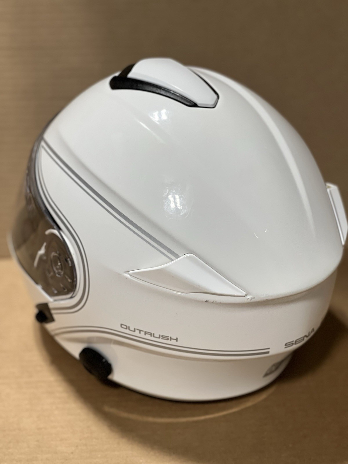 (M) Sena Outrush Modular Flip-up Motorcycle Helmet Glossy White Bluetooth -