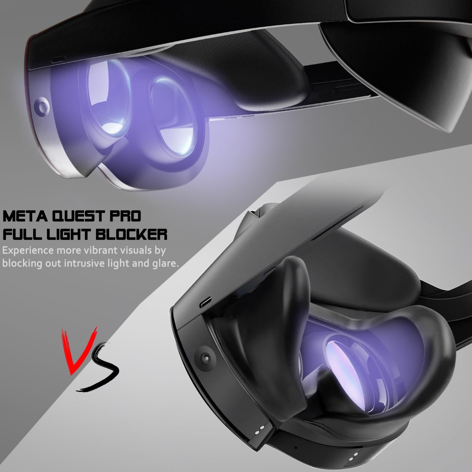 for Quest Pro Full Light Blocker,Silicone Facial Interface Magnetically Black
