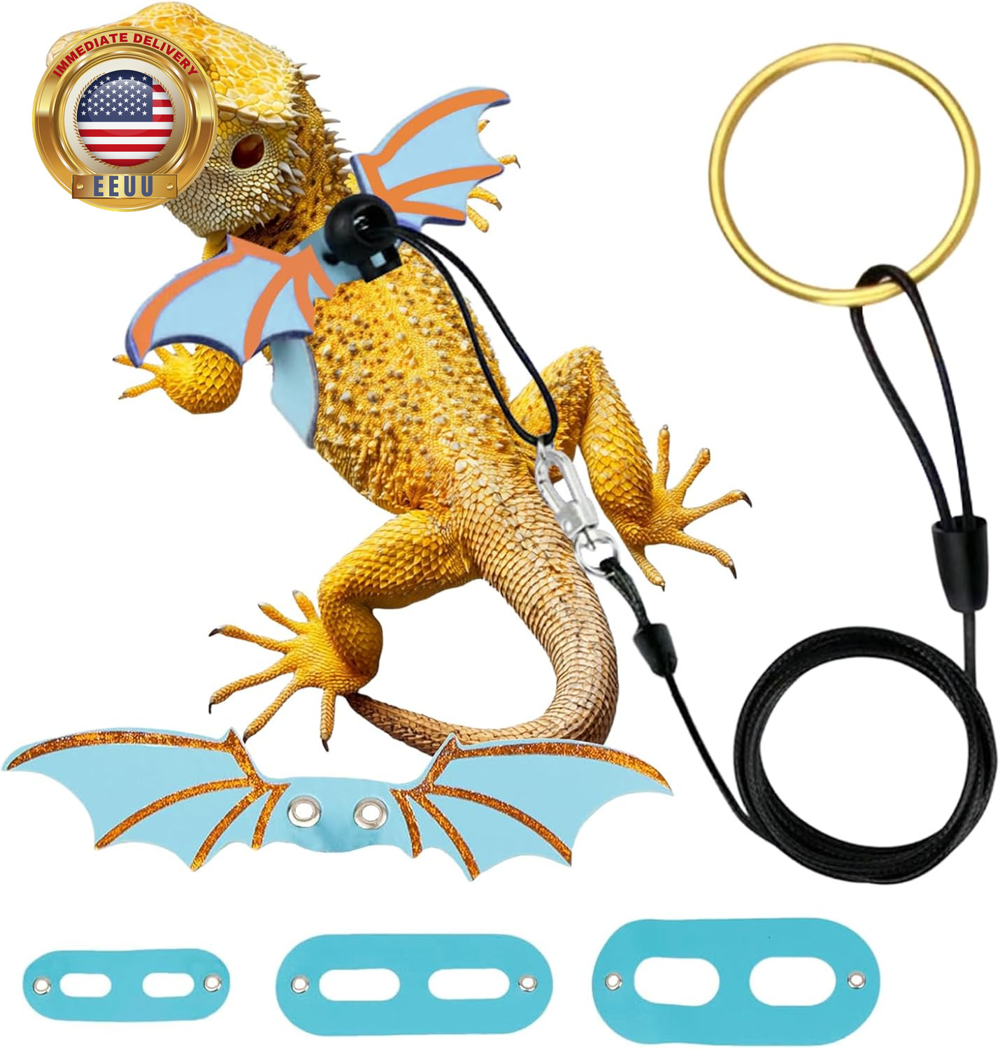 Lizard Harness and Leash-3 Size Pack Bearded Dragon Leather Dinosaur Wing Harnes
