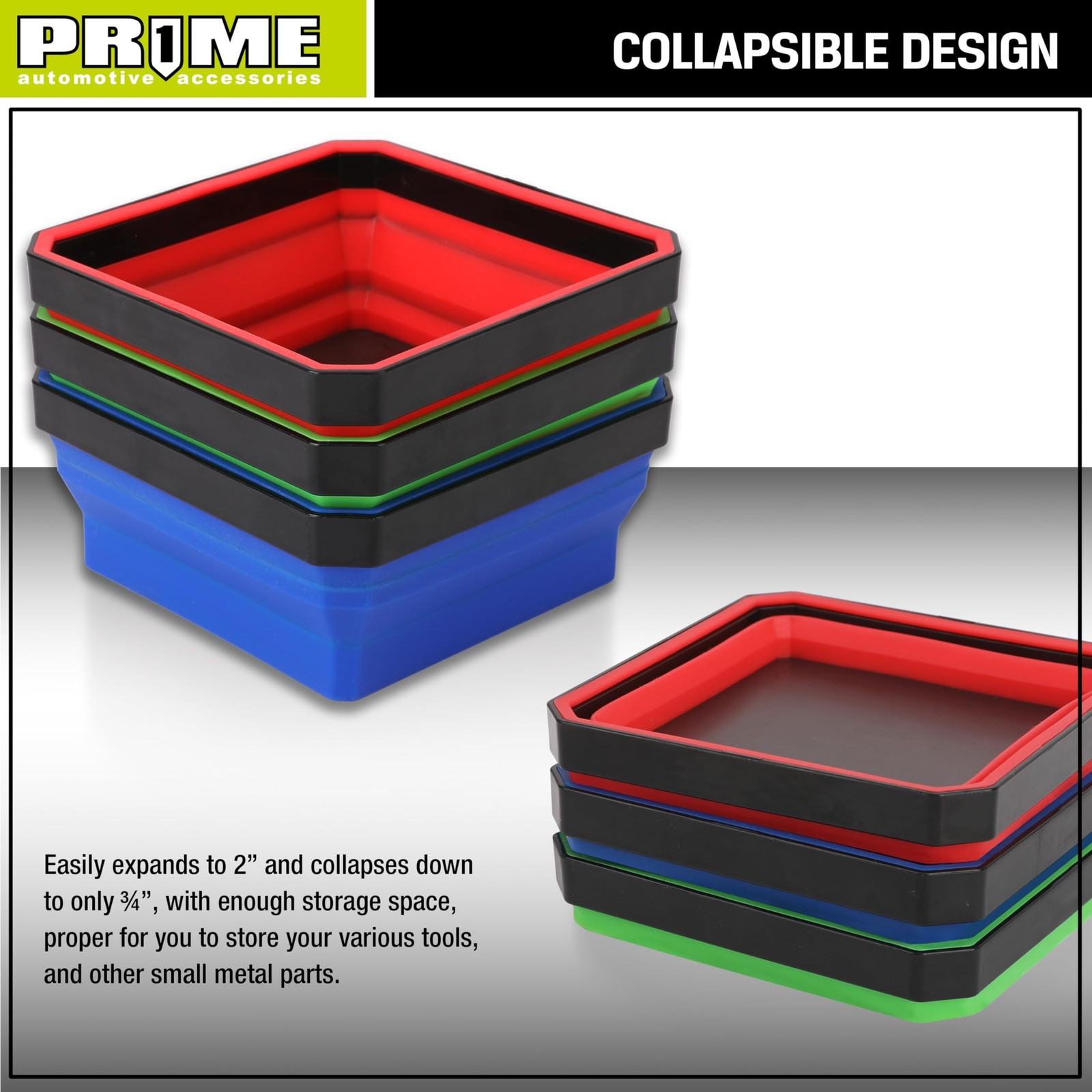 PR1ME Collapsible Magnetic Parts Tray Set, Foldable Basic Trays