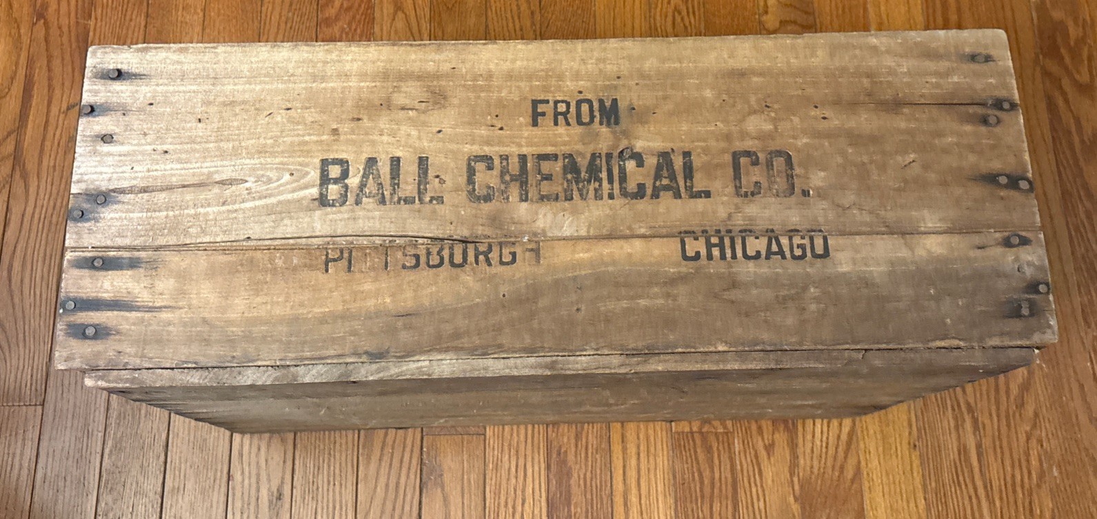 Vtg Wooden Box 23 1/2” X 14 1/2”  X 8 1/2” Ball Chemical Co. Pittsburgh Chicago