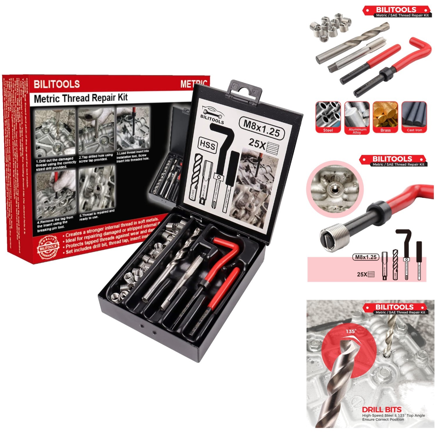 Versatile M8x1.25 Helicoil Repair Kit - Durable, Efficient Thread Restoration