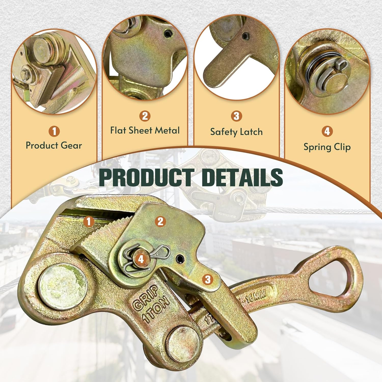 2Pcs Cable Grip Steel Wire Puller 1 Ton, Cable Puller Tool for 2.5-16