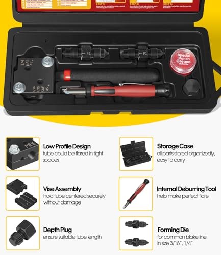 Low Profile Brake Flaring Tool Kit - Professional Single & Double Flare Tool