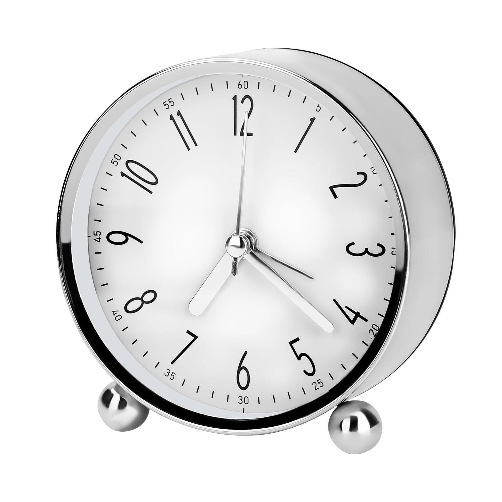 Welltop Analog Alarm Clock, 4 inch Super Silent Non Ticking 4 inch, Silver
