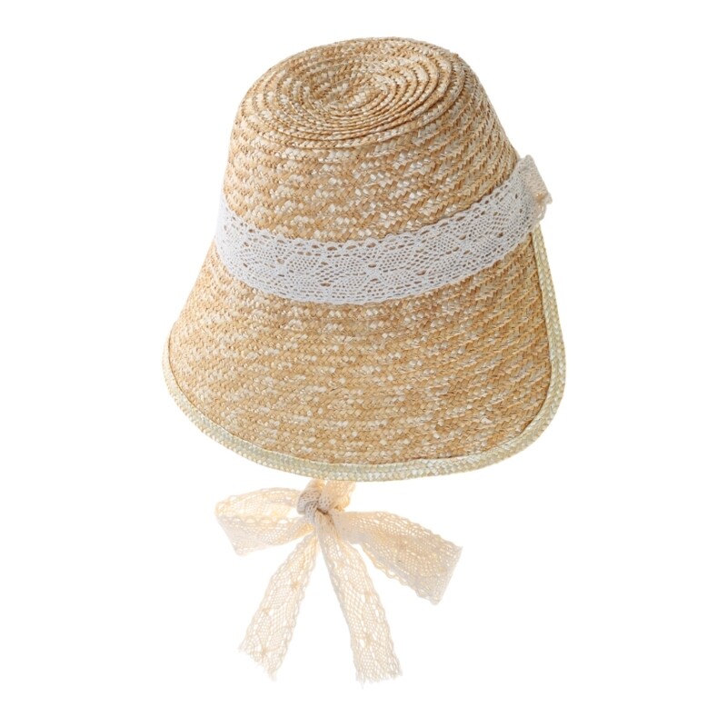 Frenchstyle Laceup Hat Bonnet Sun Straw Teens Girl Vintage Headwear